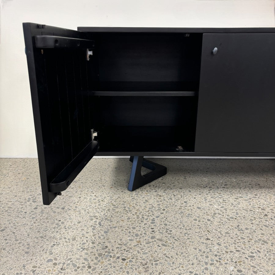 Tex Sideboard with door open showing internal shelf storage and feature metal leg