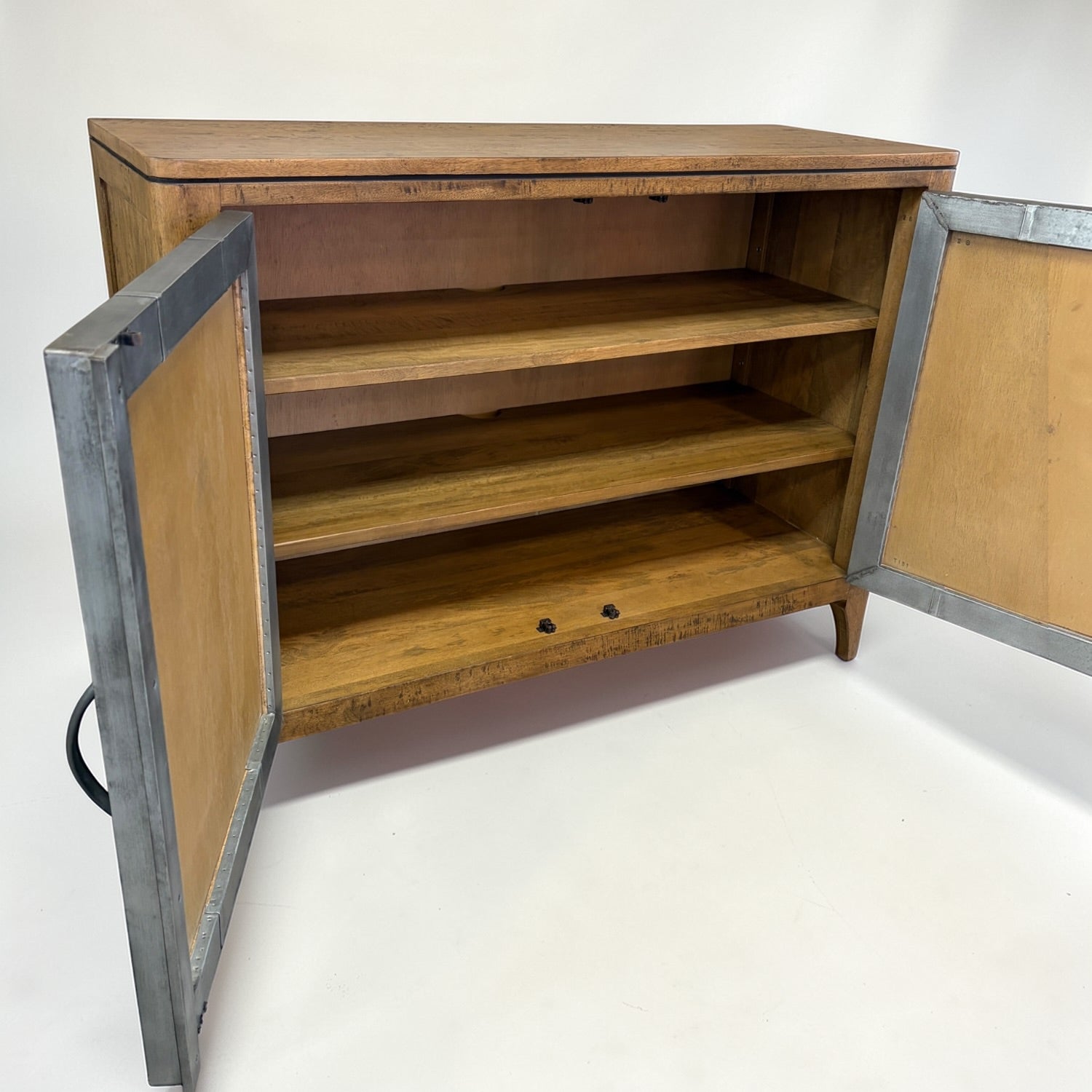 Tin Man 2 Door Sideboard open to show spacious timber shelving and internal storage