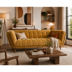 Towelie sofa in Yellow styled in a contemporary living room with complementary décor.