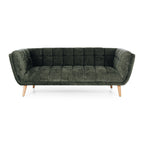 Towelie Sofa in Fern Green featuring deep channel tufting, a contemporary silhouette and textured fabric upholstery.