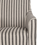 Close-up of black and linen striped fabric on the Tyler Tub Chair