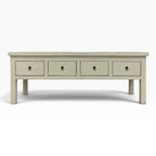 Valtteri Low Console in distressed cream finish with four drawers