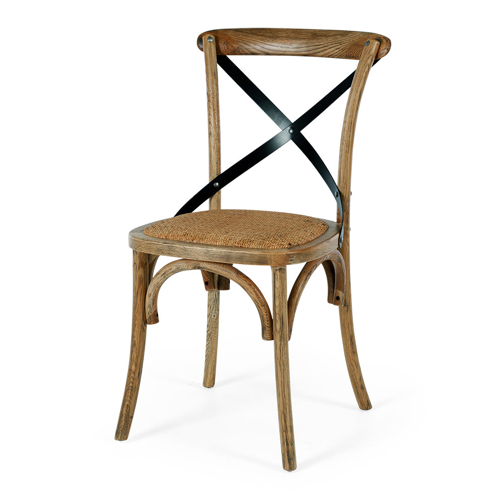 Villa dining chair in smoked oak with a woven seat angled view